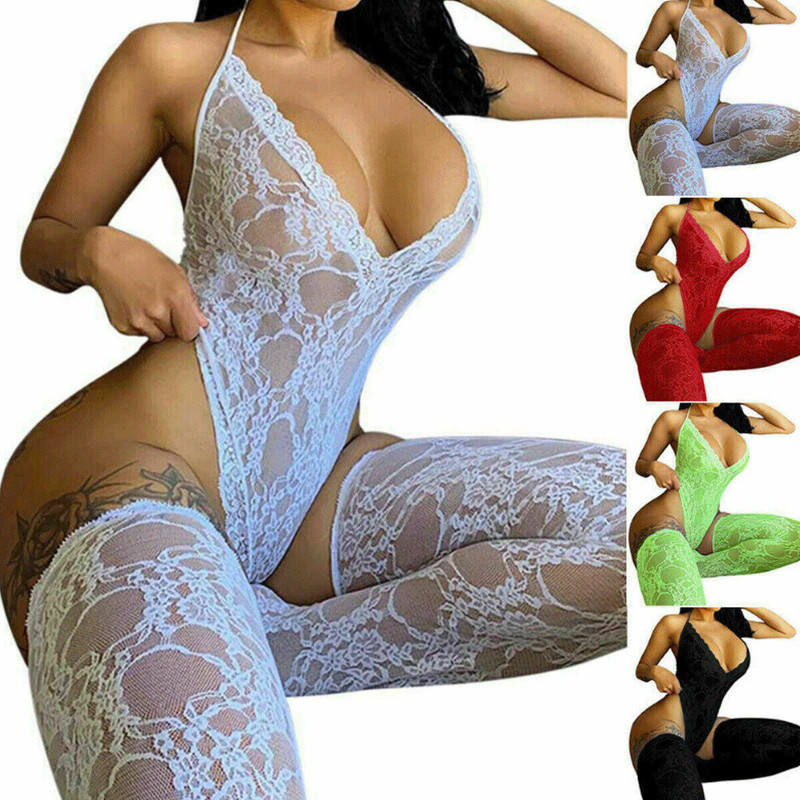 Midnight Lace Bodysuit & Stockings Set