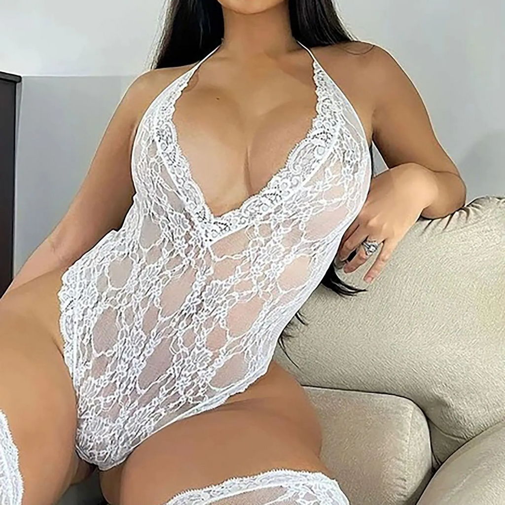 Midnight Lace Bodysuit & Stockings Set