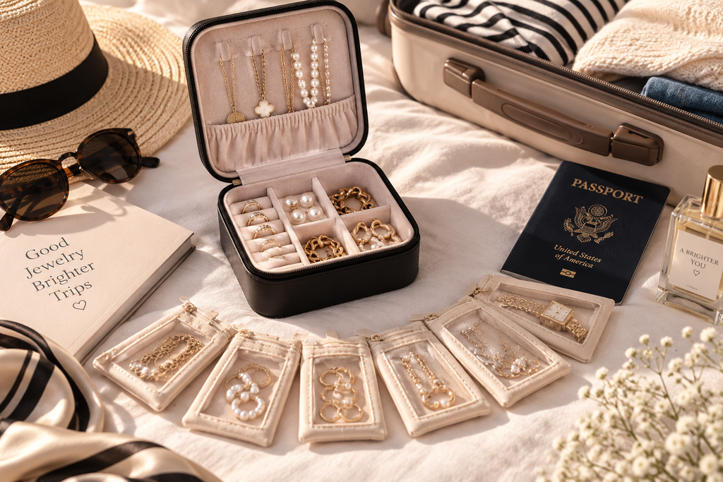 Compact Travel Jewelry Organizer with 6 Zip Pouches