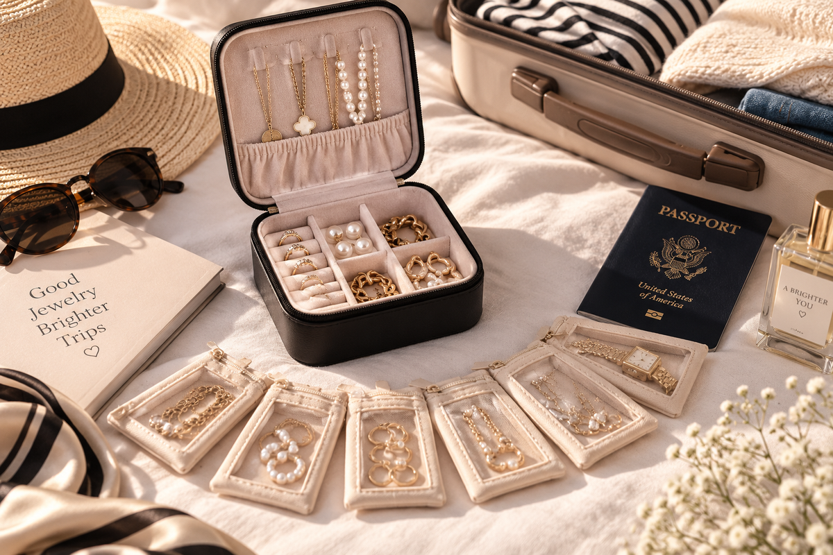 Compact Travel Jewelry Organizer with 6 Zip Pouches