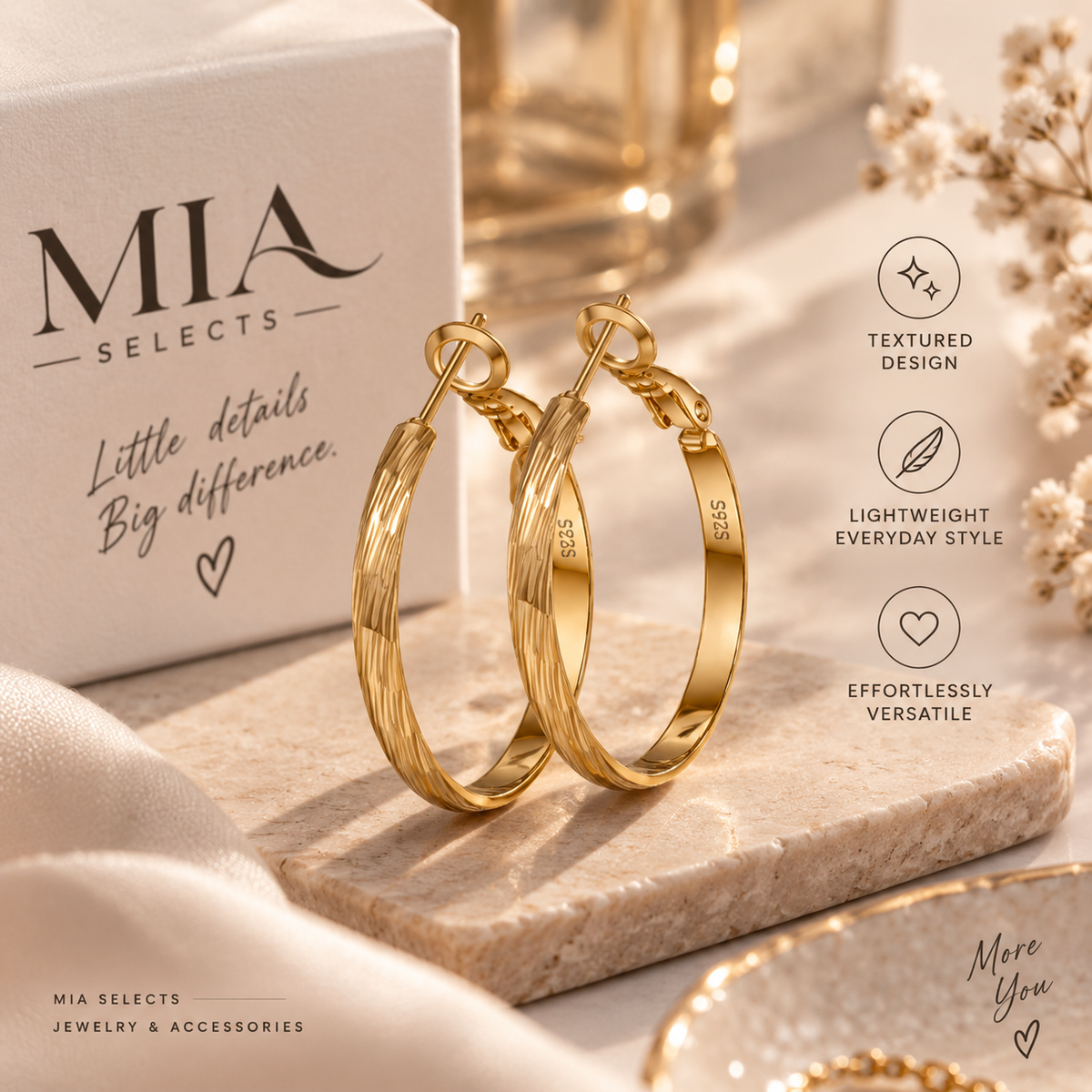 Textured Gold Hoop Earrings – 30mm
