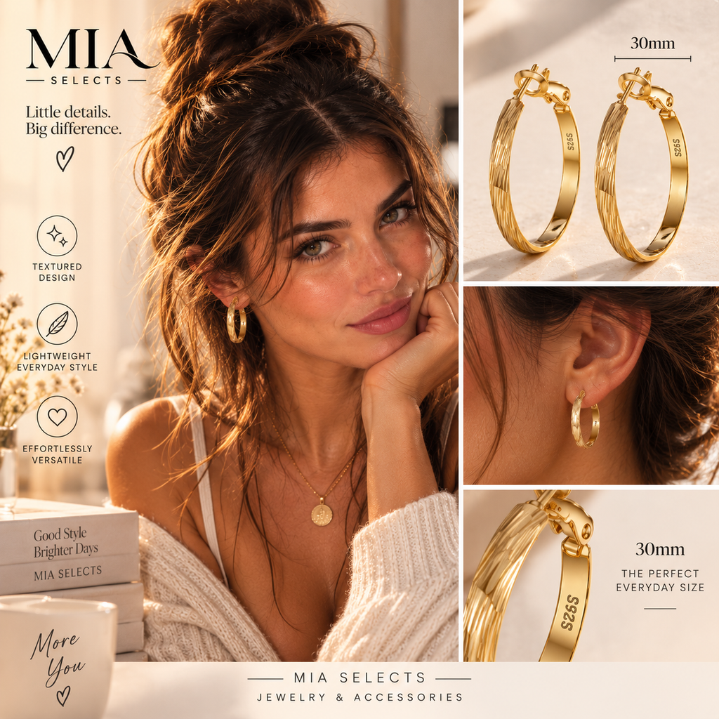 Textured Gold Hoop Earrings – 30mm