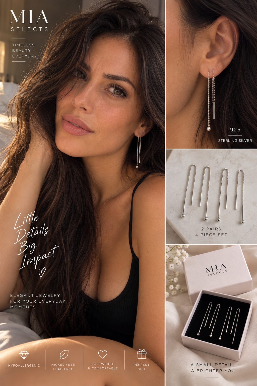 925 Sterling Silver Threader Earrings – 4 Piece Set