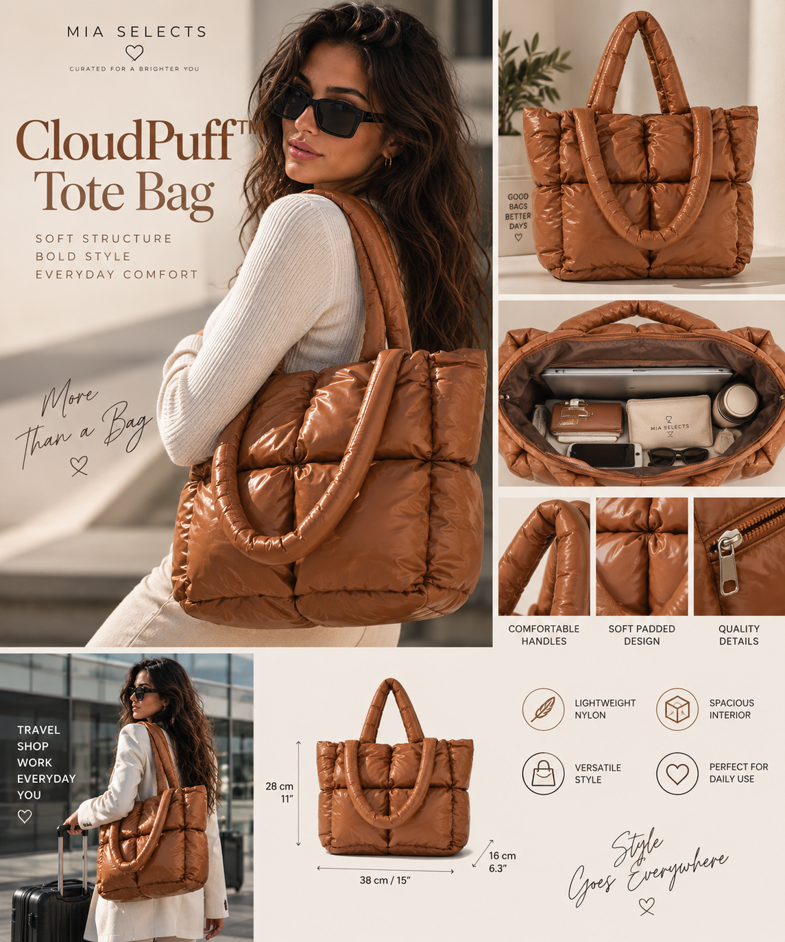 Mia Selects CloudPuff Quilted Tote Bag