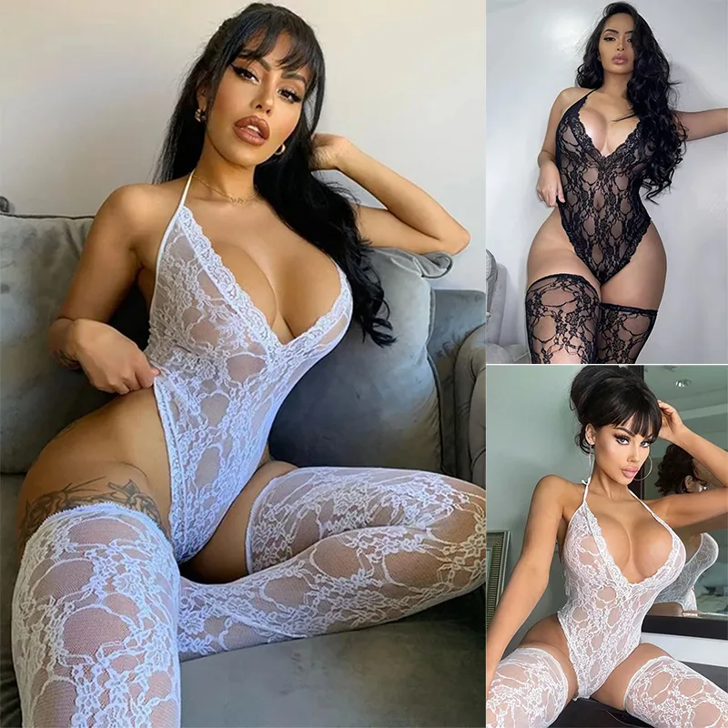 Midnight Lace Bodysuit & Stockings Set